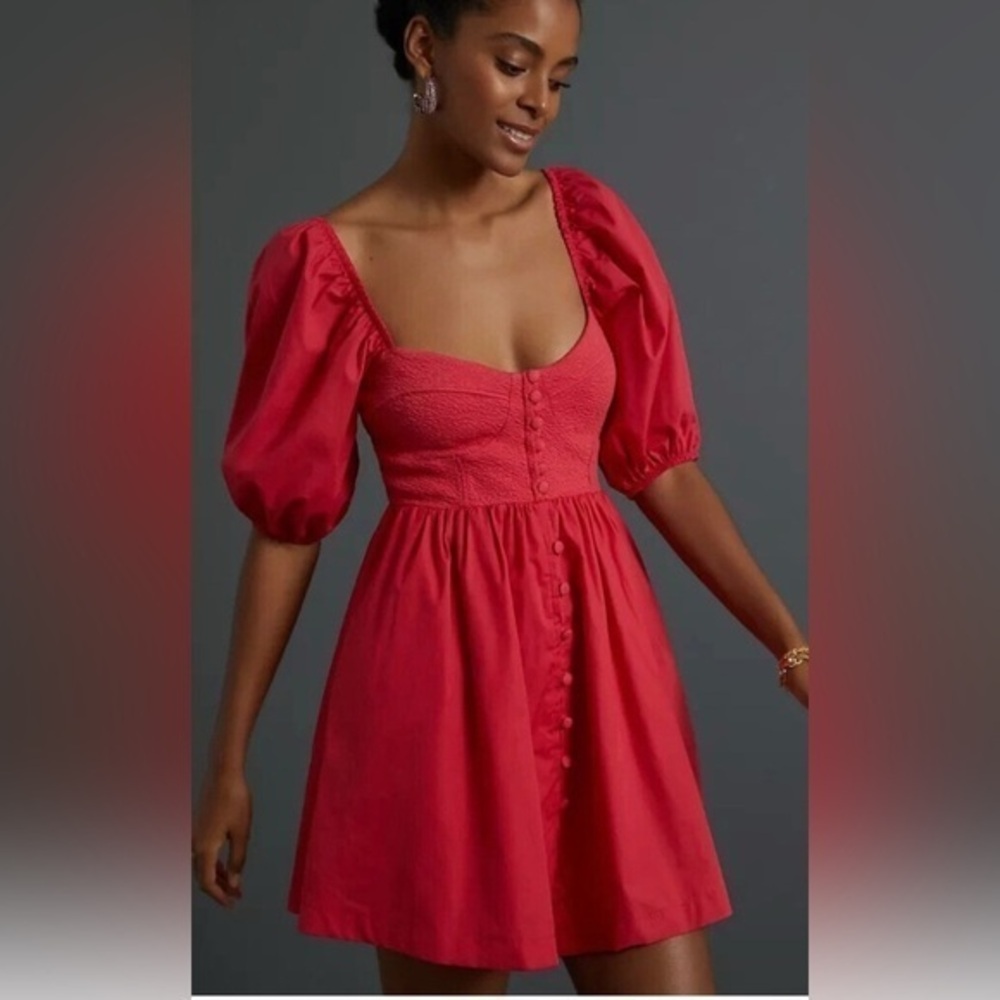 Maeve PINK Puff Sleeve Mini Dress SIZE LARGE